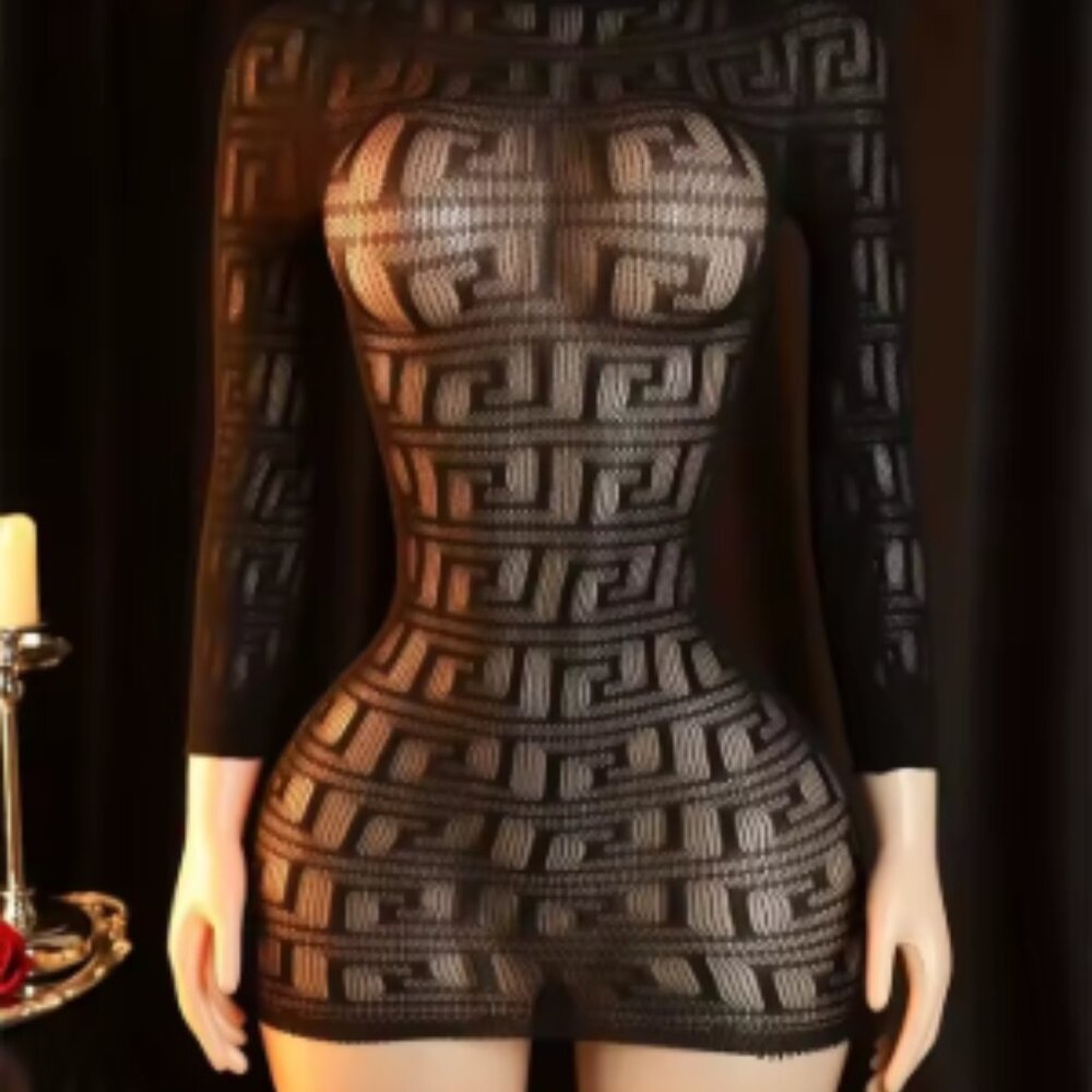 Sheer Lingerie Mini Dress – Mesh Bodycon Nightwear Babydoll Dress